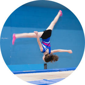Somersaulting trampolinist at Flair Gymnastics club