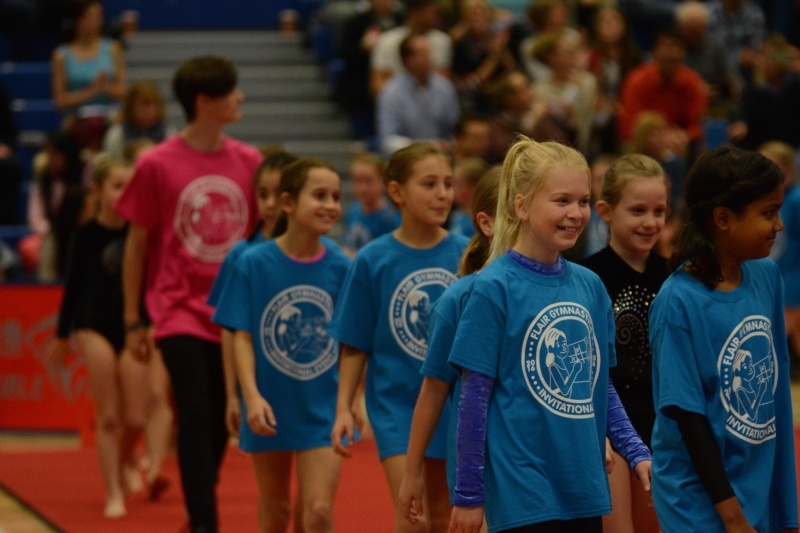Children marching in at The Flair Championships gymnastics competition