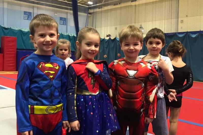 Children dressed as Superheroes at their gymnastics club
